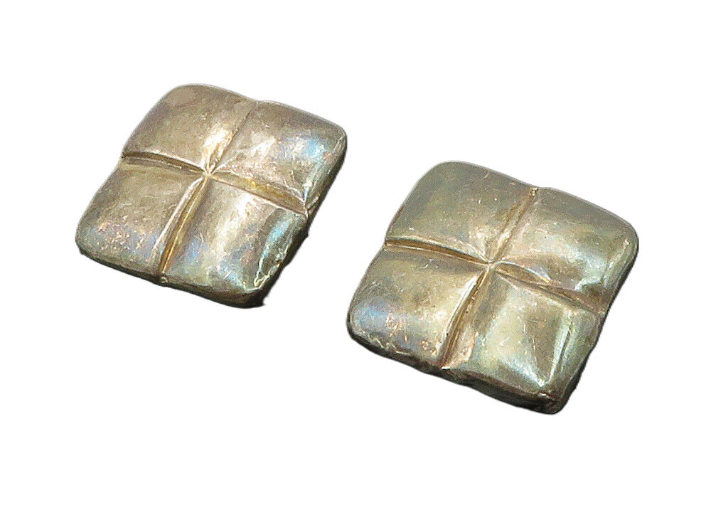 925 Sterling Silver  Vintage Dark Tone Square Non Pierce Drop Earrings  EG7741