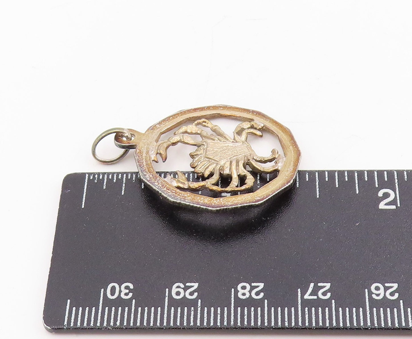 925 Sterling Silver Vintage Pendant Carved Crab Cancer Zodiac Medallion  PT25769