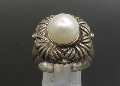 925 Sterling Silver   Vintage Cultured Pearl Floral Cocktail Ring Sz 8 RG23372