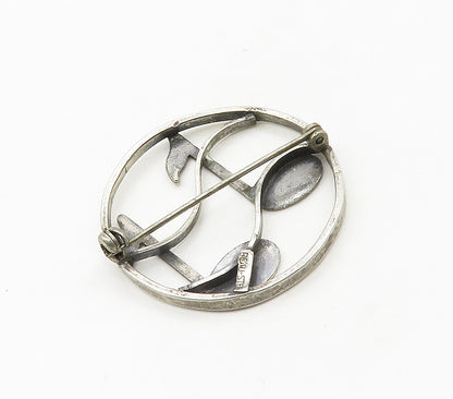BEAU 925 Sterling Silver   Vintage Music Notes Round Smooth Brooch Pin  BP6616