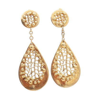 925 Sterling Silver Vintage Earrings Gold Plated Cutout Teardrop Dangle  EG13924