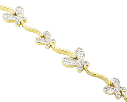 925 Sterling Silver  Genuine Diamonds 2 Tone Butterfly Chain Bracelet  BT4811