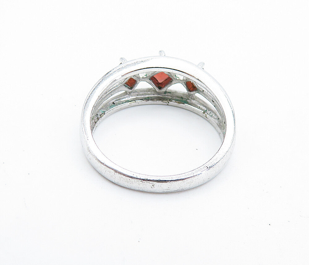 ROSS SIMON 925 Silver  Red Topaz 3 Stone Shiny Split Band Ring Sz 7  RG6999