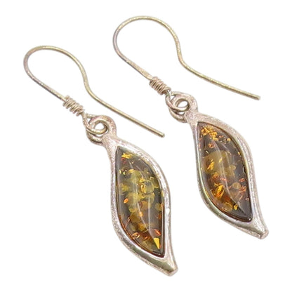 925 Sterling Silver Vintage Earrings Modernist Baltic Amber Dangles  EG14430