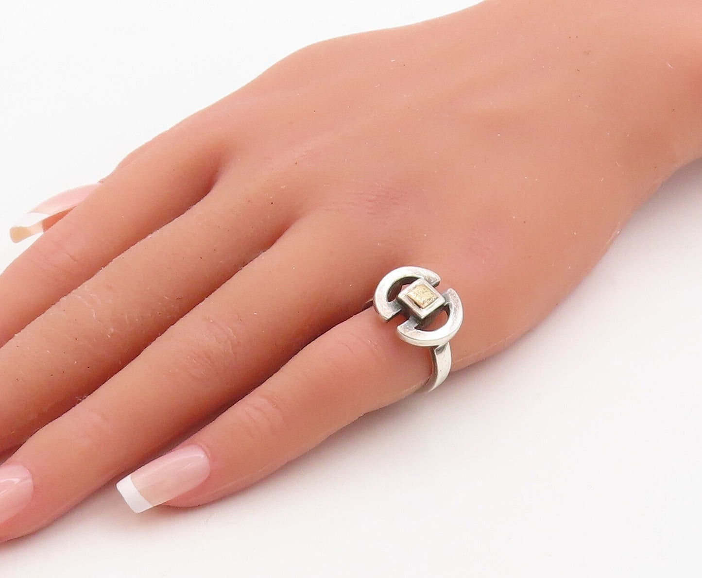 14k Gold 925 Sterling Silver Vintage Ring Double D & Square Cut  Sz 5.5  RG31408