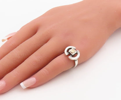 14k Gold 925 Sterling Silver Vintage Ring Double D & Square Cut  Sz 5.5  RG31408