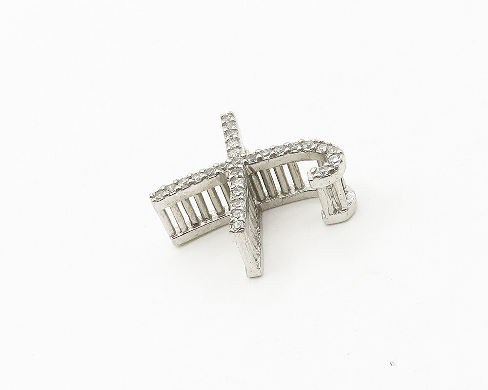 925 Sterling Silver  Shiny White Topaz Letter X Initial Drop Pendant  PT14518