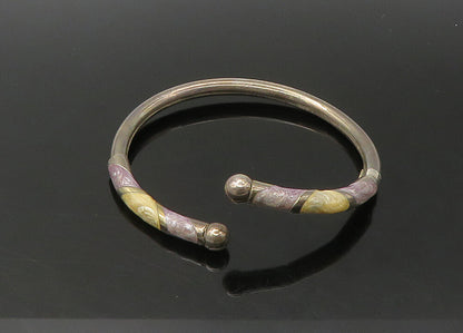 925 Sterling Silver  Vintage Enamel Detail Bypass Cuff Bracelet  BT8863