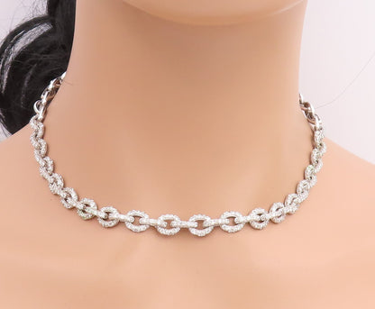 925 Sterling Silver Vintage Necklace Classic CZ interlocking Oval Chain  NE4801