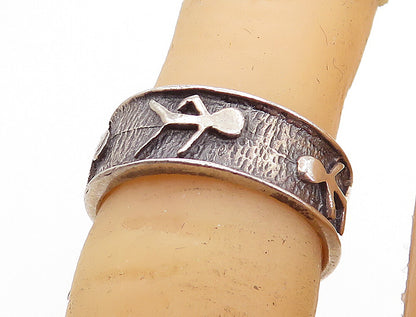 925 Sterling Silver  Vintage Oxidized Stick Figure Band Ring Sz 4.5  RG4574