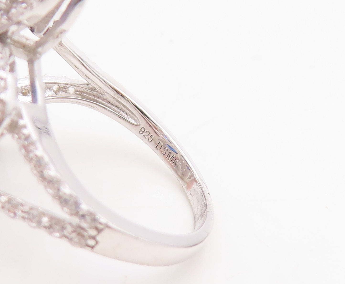 925 Sterling Silver Vintage Ring Designer Cutout Sapphire Halo CZ  Sz 7  RG30411