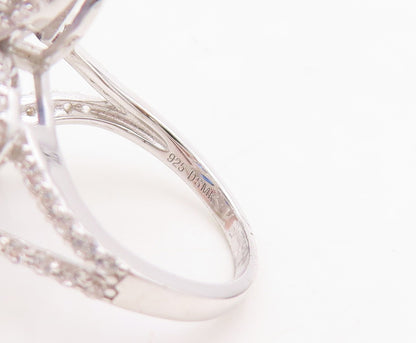 925 Sterling Silver Vintage Ring Designer Cutout Sapphire Halo CZ  Sz 7  RG30411