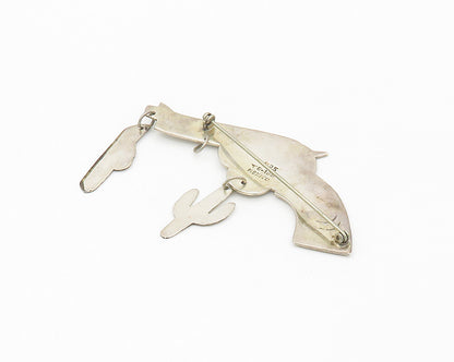 MEXICO 925 Sterling Silver  Vintage Pistol Gun Etched Detail Brooch Pin BP6897