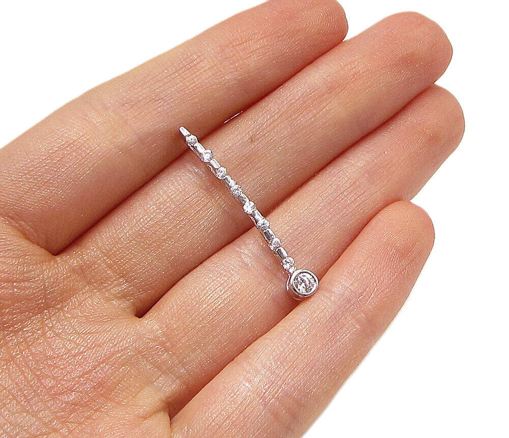 925 Sterling Silver  Long White Cubic Zirconia Slider Drop Pendant  PT2134