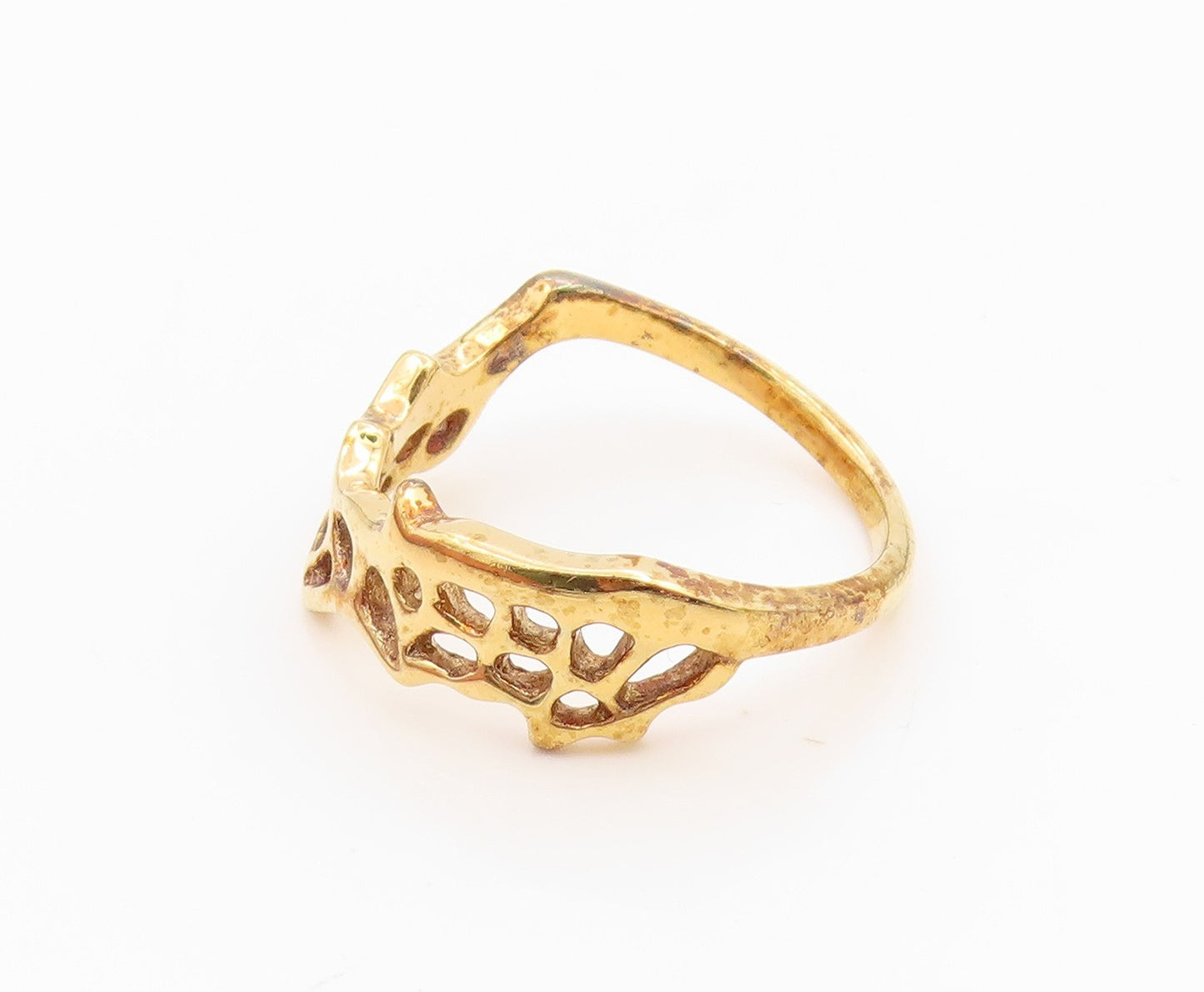 925 Sterling Silver Vintage Ring Gold Plated Openwork Multi Band Sz 9.5 RG36228