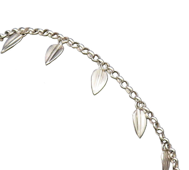 RLM STUDIO 925 Silver  Vintage Polished Leaf Charm Rolo Chain Bracelet  BT9575