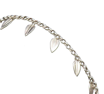 RLM STUDIO 925 Silver  Vintage Polished Leaf Charm Rolo Chain Bracelet  BT9575