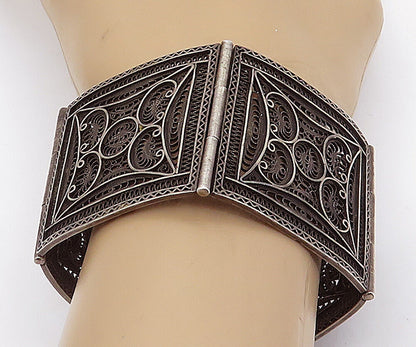 925 Sterling Silver  Vintage Oxidized Ornate Filigree Chain Bracelet  BT2220