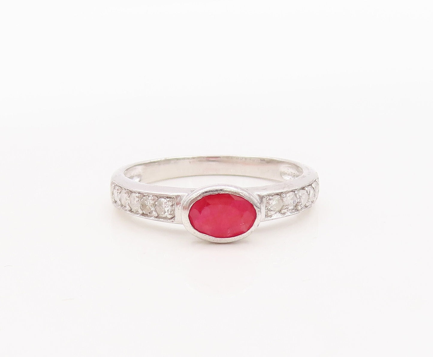 925 Sterling Silver Vintage Ring Oval Gemstones & Real Diamonds  Sz 7  RG29447