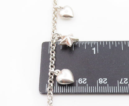 925 Sterling Silver Vintage Bracelet Modernist Love Heart & Star Dangle  BT12047