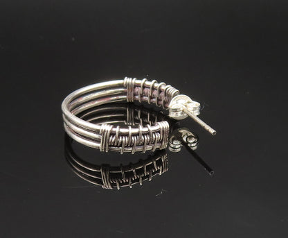 925 Sterling Silver  Vintage Wire Wrapped Three Rows Hoop Earrings  EG11769