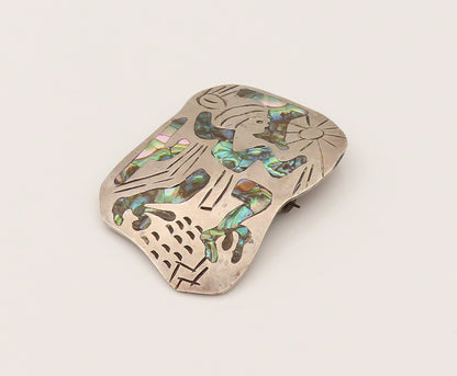 TAXCO 925 Sterling Silver Vintage Etched Background & Abalone Brooch Pin BP10225