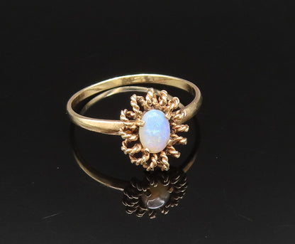 10K GOLD  Vintage Oval Fire Opal Twisted Rope Flower Ring Sz 8  GR517