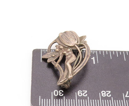 925 Sterling Silver Vintage Brooch Dark Tone Cutout Tinkerbell  BP11517