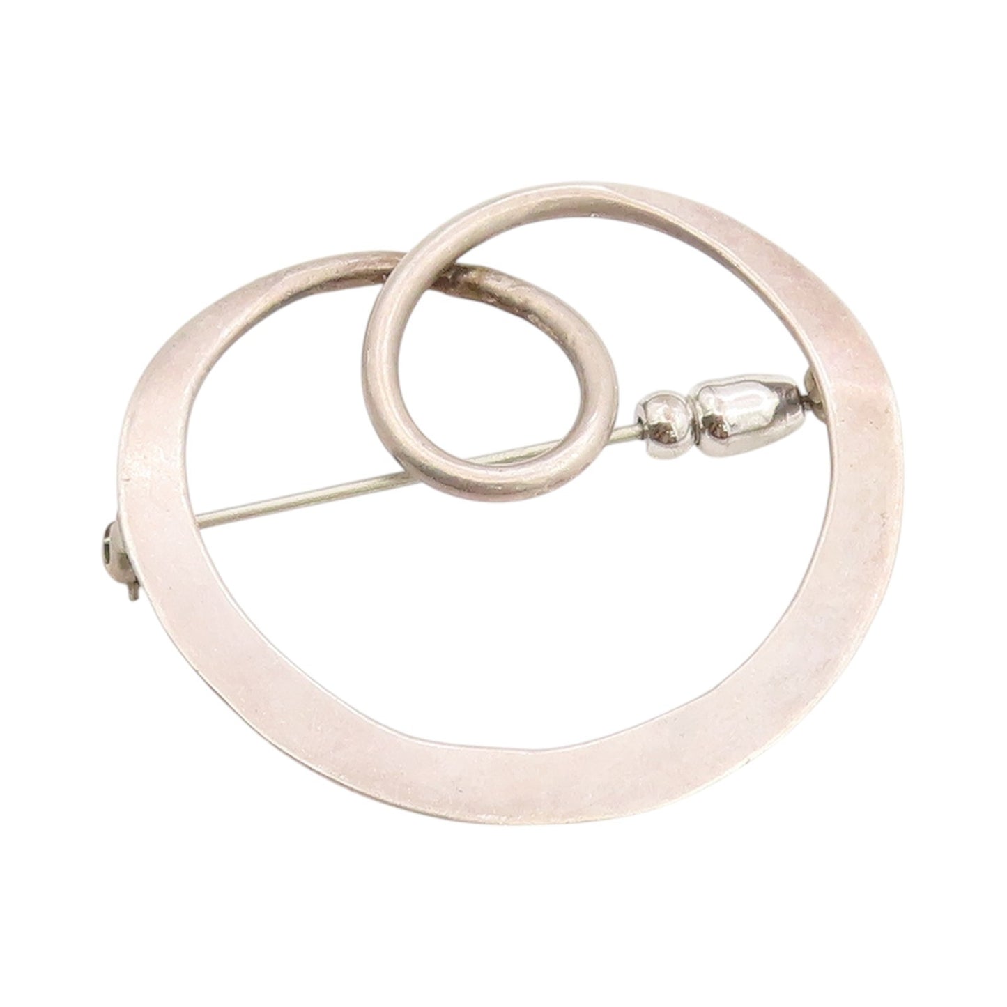 925 Sterling Silver Vintage Brooch Designer Looped Double Ring  BP11745