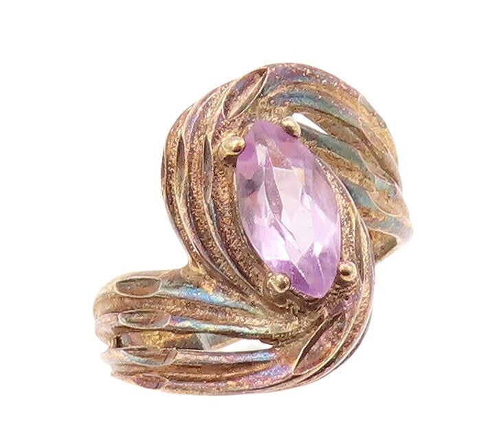 925 Sterling Silver Vintage Ring Gold Plated Designer Amethyst  Sz 6.5  RG31016