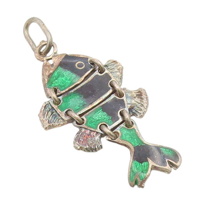 925 Sterling Silver Vintage Pendant Articulated Enamel Koi Fish Charm  PT25963