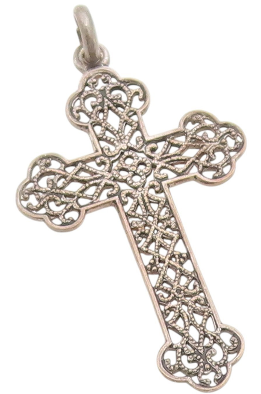 925 Sterling Silver Vintage Pendant Intricate Scrollwork Religious Cross PT25400