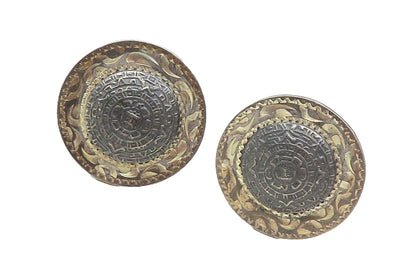 MEXICO 925 Sterling Silver  Vintage Mayan Aztec Sun Calendar Cuff Links TR1706