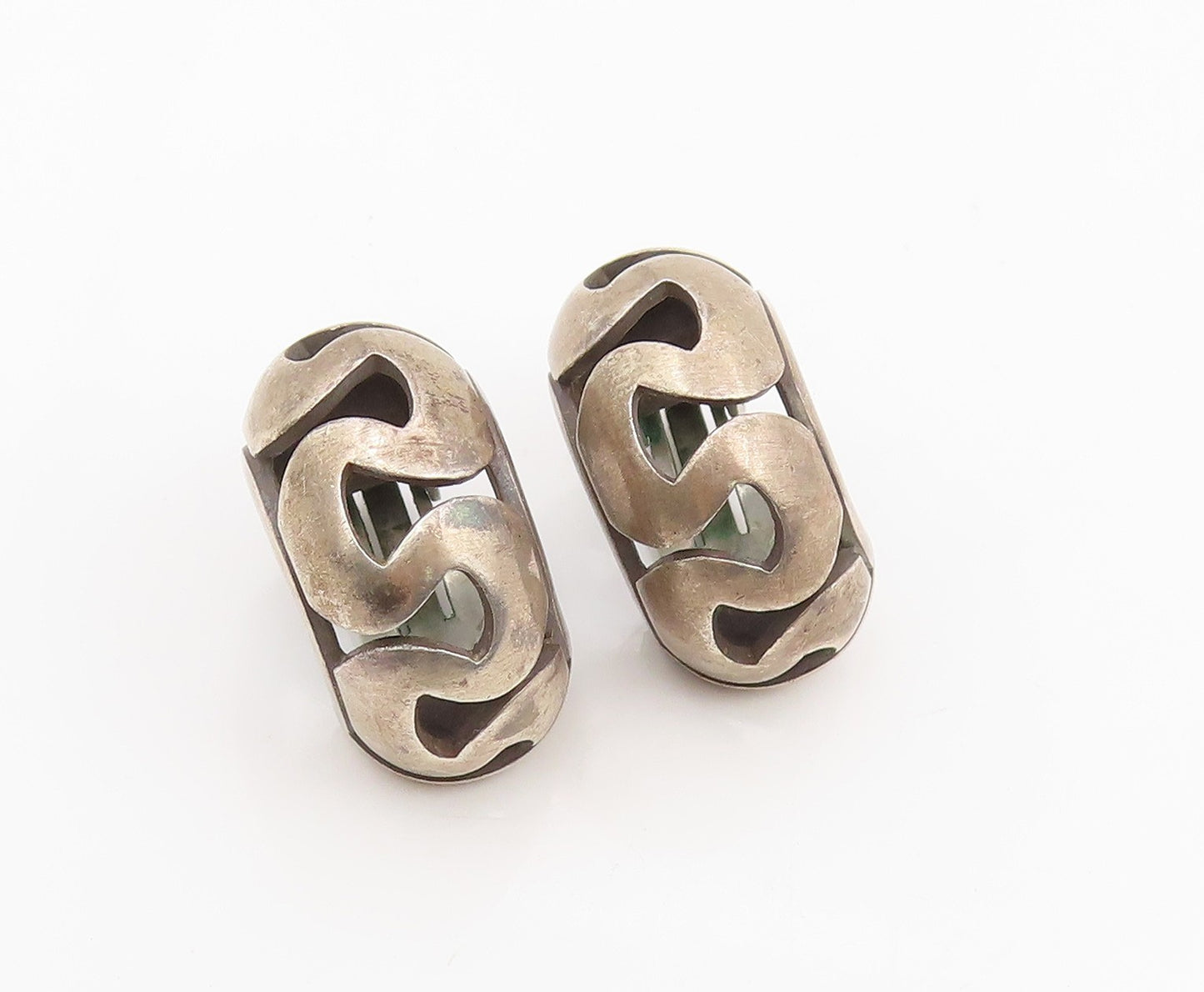 925 Sterling Silver Vintage Earrings Modernist Wavy Cutout Clip On  EG14107