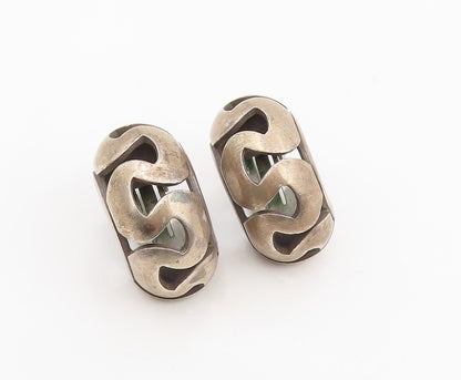 925 Sterling Silver Vintage Earrings Modernist Wavy Cutout Clip On  EG14107