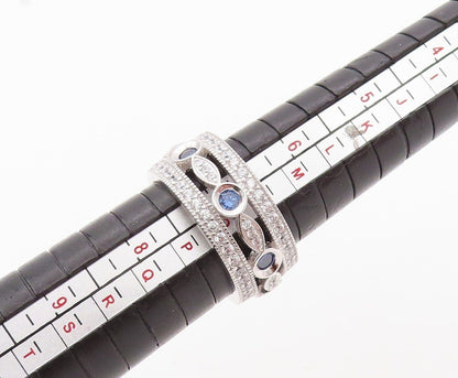 925 Sterling Silver Vintage Ring Cutout Band Sapphire & CZ Inlay  Sz 7  RG29984