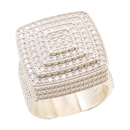 925 Sterling Silver Vintage Ring Sparkling CZ Geometric Dome Band Sz 11 RG34337