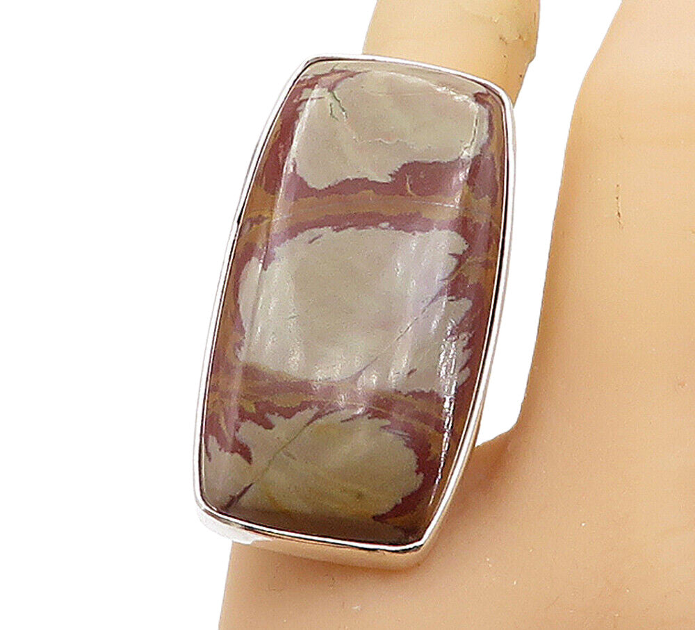 925 Sterling Silver  Brown Jasper Full Finger Shiny Cocktail Ring Sz 7  RG8044
