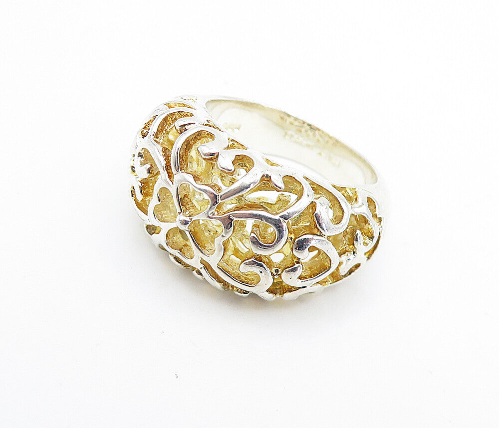 925 Sterling Silver  Shiny Floral Swirl Cutout Dome Band Ring Sz 8  RG6072