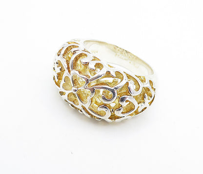925 Sterling Silver  Shiny Floral Swirl Cutout Dome Band Ring Sz 8  RG6072