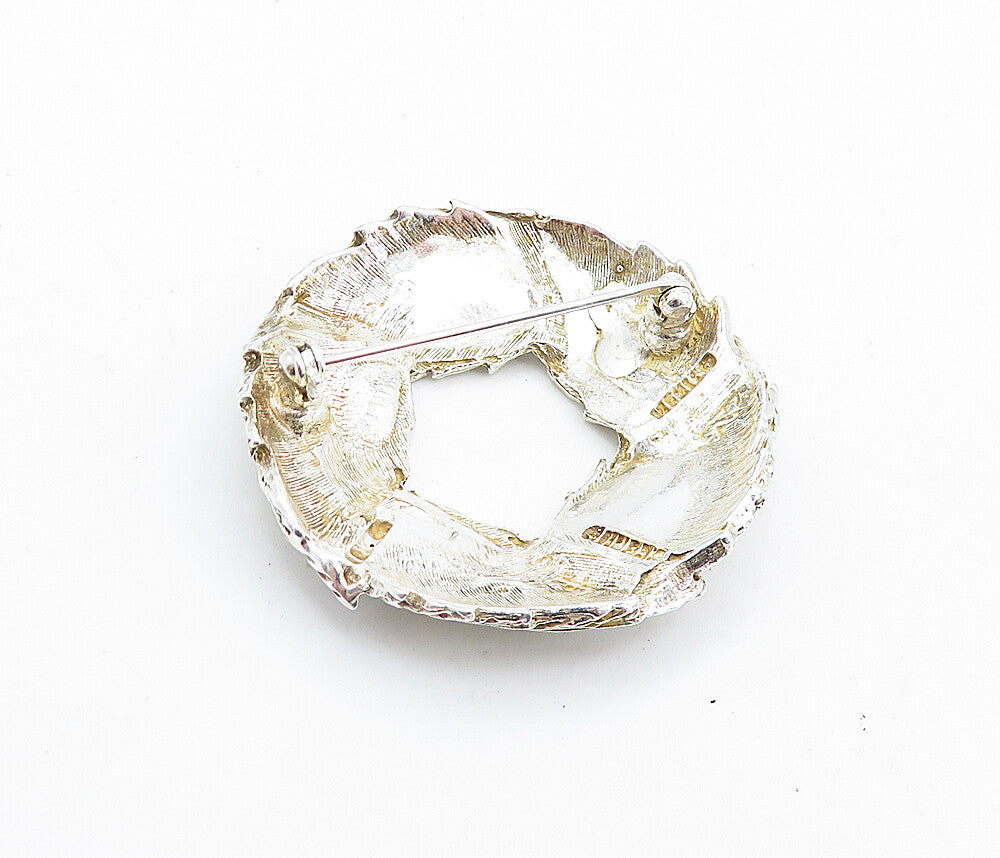 MEXICO 925 Sterling Silver  Vintage Shiny Floral Leaf Wreath Brooch Pin BP2639