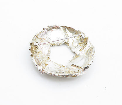 MEXICO 925 Sterling Silver  Vintage Shiny Floral Leaf Wreath Brooch Pin BP2639