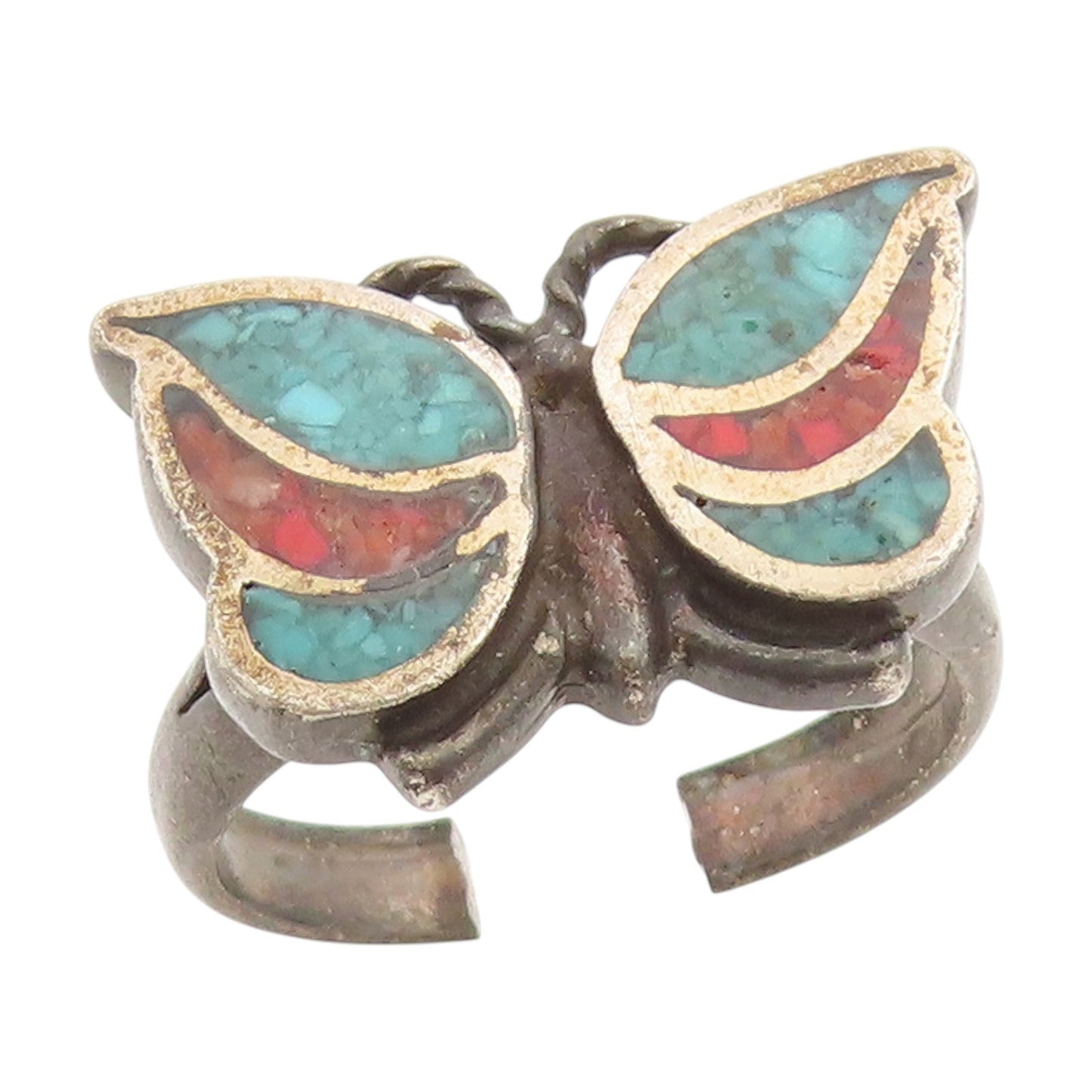 925 Sterling Silver Vintage Ring SOUTHWESTERN Gemstone Butterfly  Sz 7  RG34767