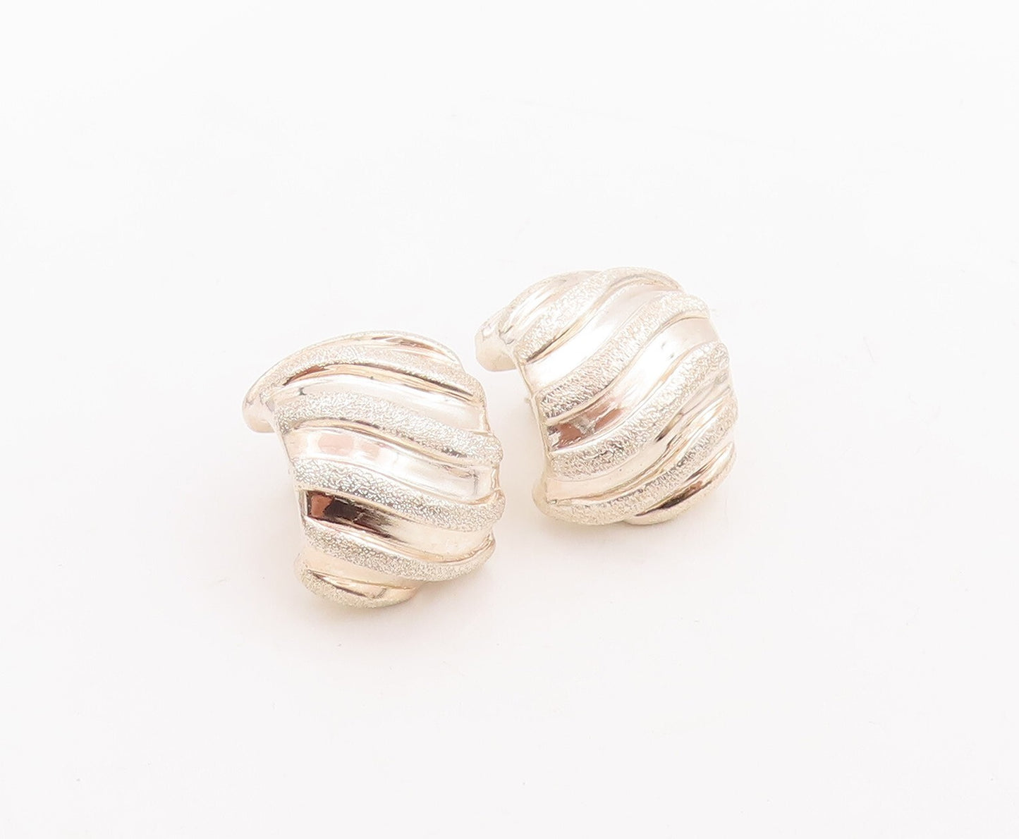 925 Sterling Silver Vintage Earrings Swirly Carved Waves Broad Hoop EG13145