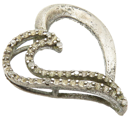 925 Sterling Silver  Vintage Genuine Diamonds Petite Love Heart Pendant PT8318