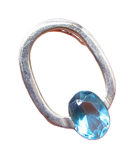 925 Sterling Silver  Oval Cut Faceted Blue Topaz Slider Pendant  PT1630