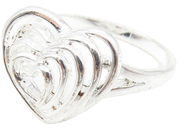 925 Sterling Silver  Shiny Graduated Love Heart Dome Band Ring Sz 8  RG10905