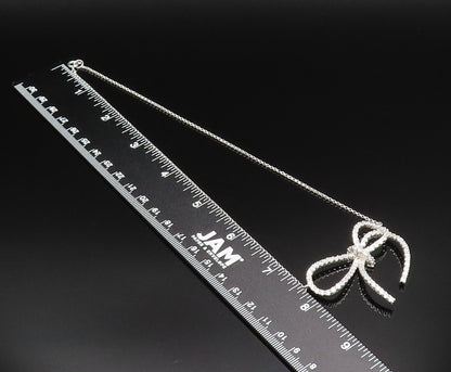 925 Sterling Silver  Vintage Dainty Sparkly Topaz Bow Tie Necklace  NE3908