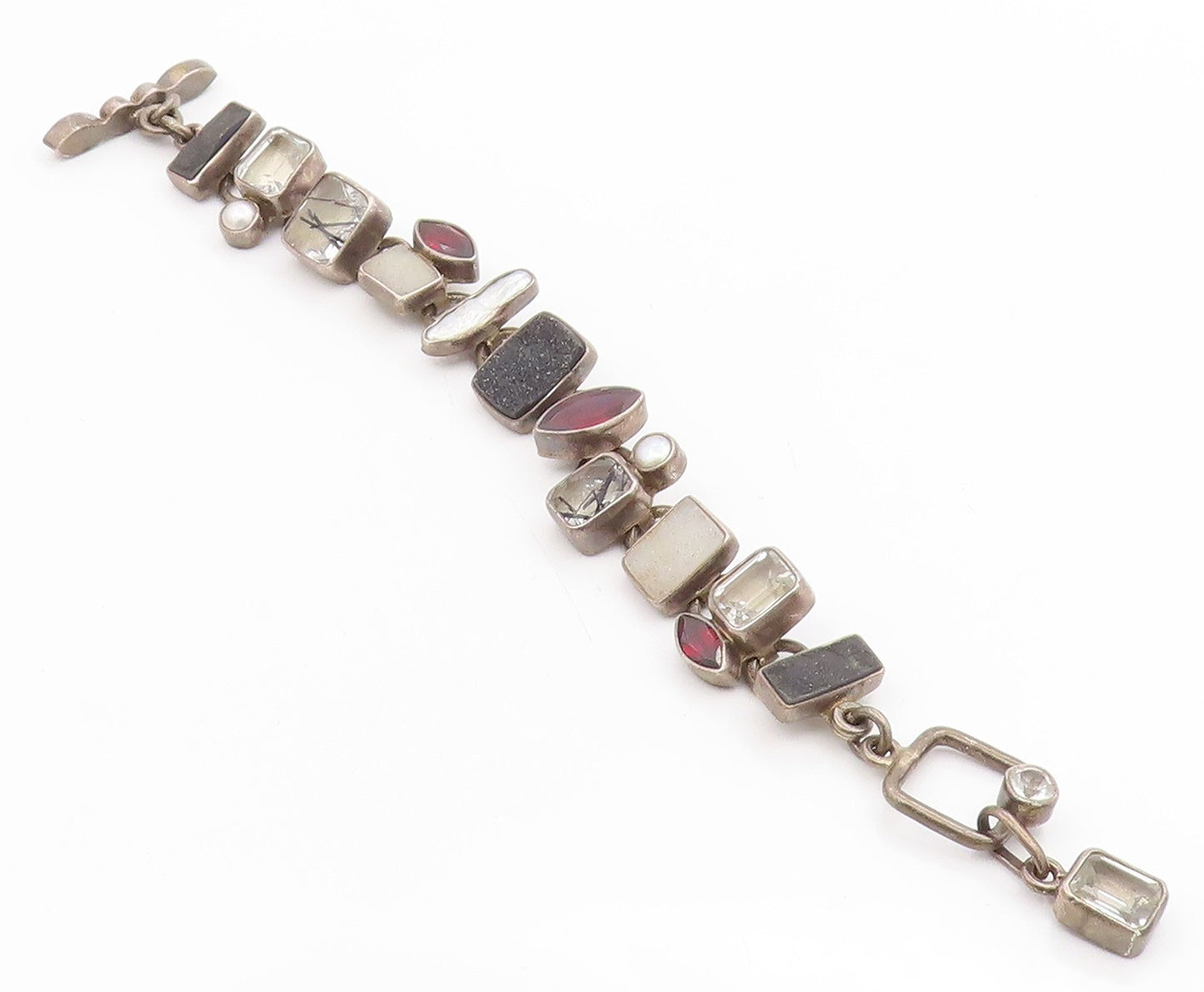925 Sterling Silver Vintage Bracelet THE DREAMER Multi Gemstone Link  BT11677