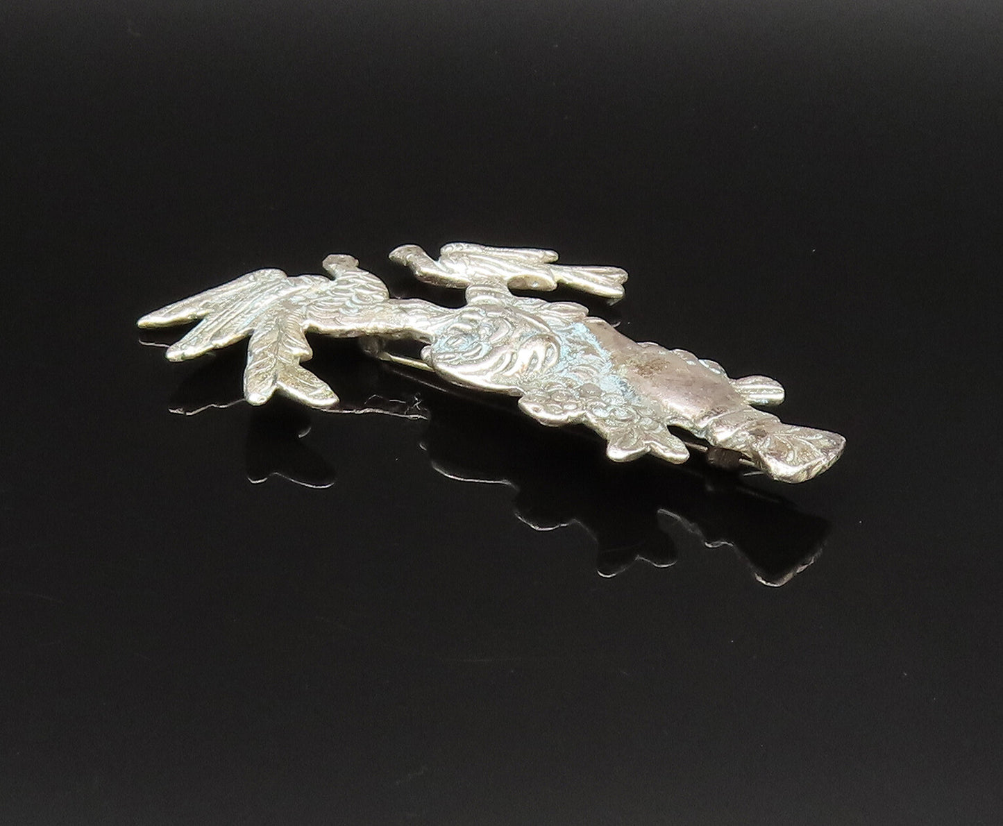 925 Silver  Vintage Antique Hand Holding Flower & Dove Birds Brooch Pin BP9573